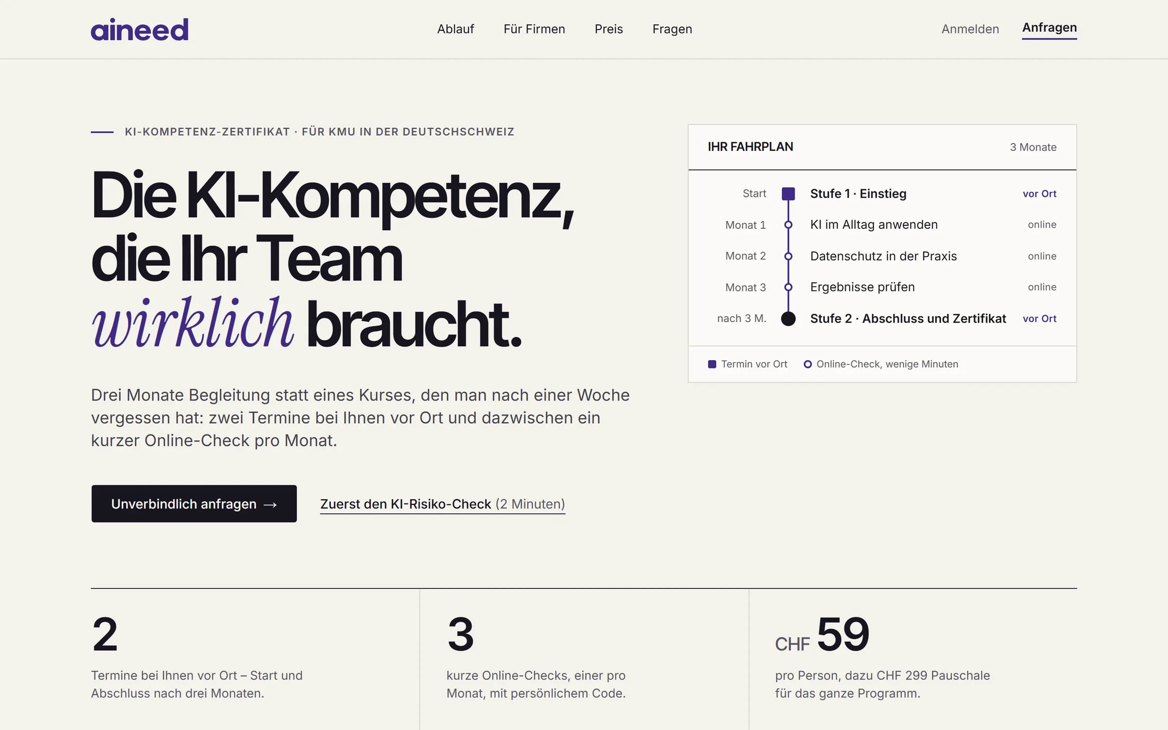 aineed.ch, Startseite mit Fahrplan über drei Monate