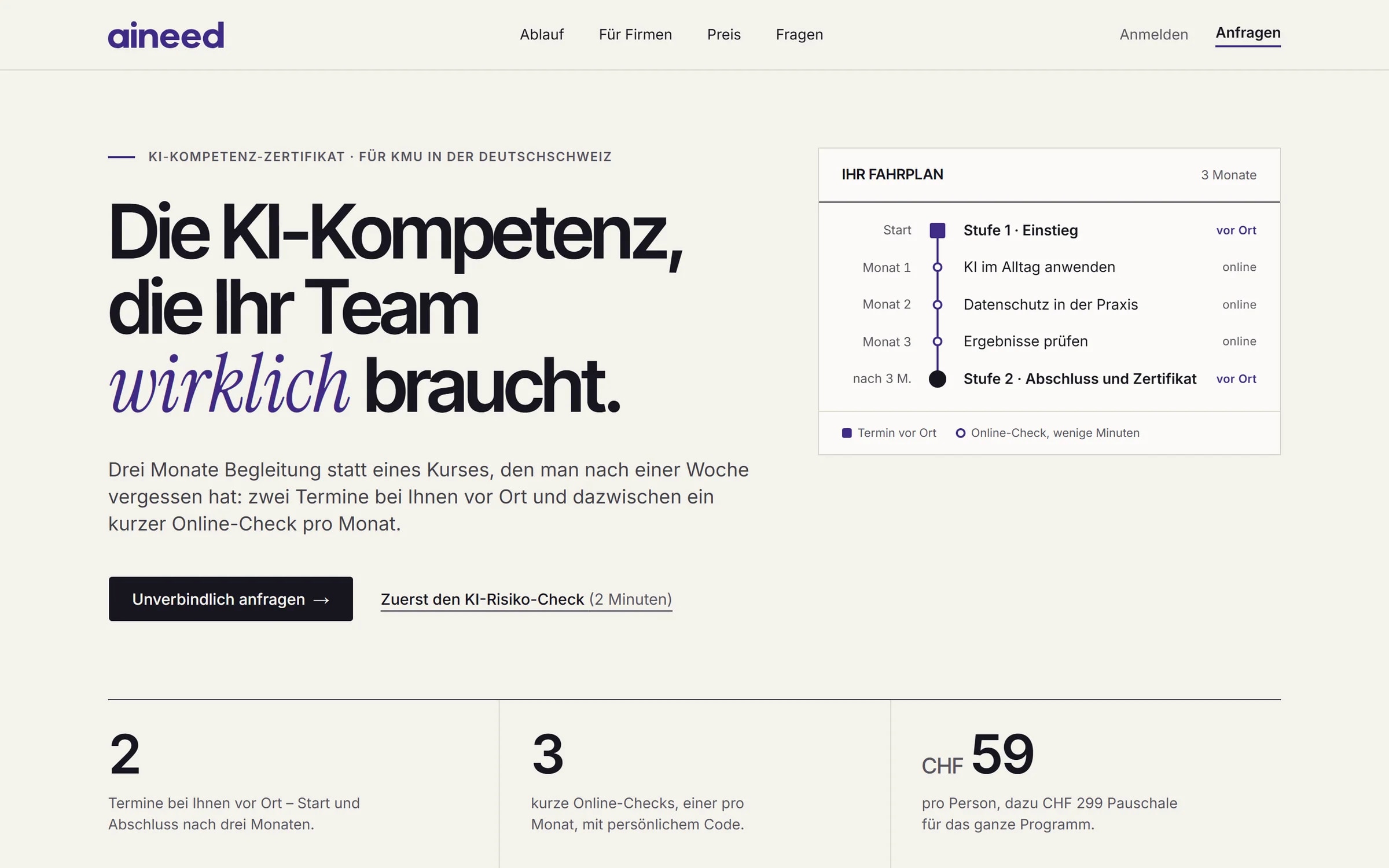 aineed.ch, Startseite mit Fahrplan über drei Monate
