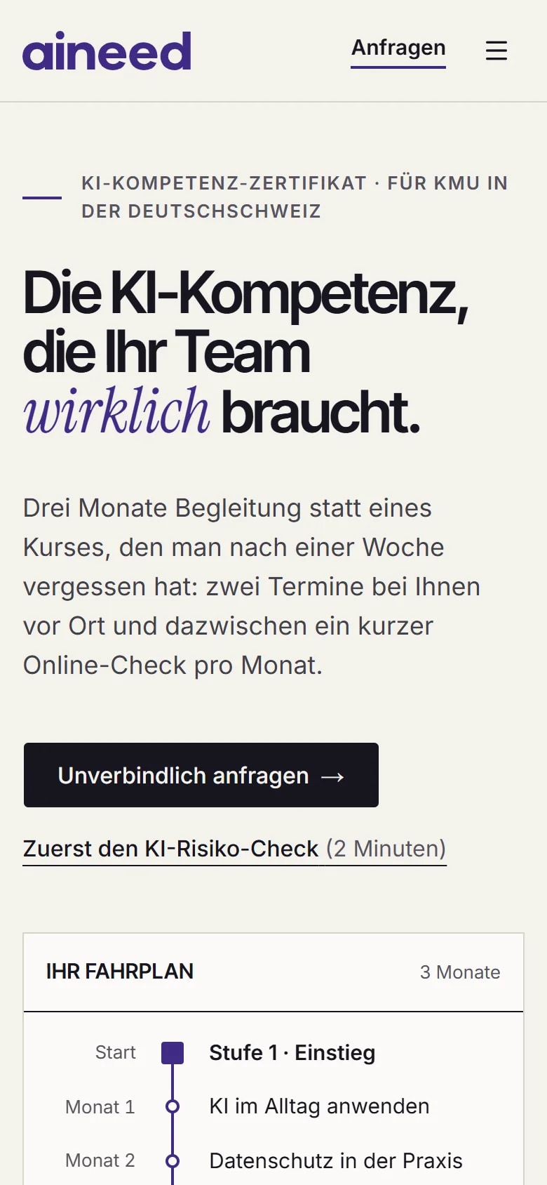 aineed.ch auf dem Smartphone