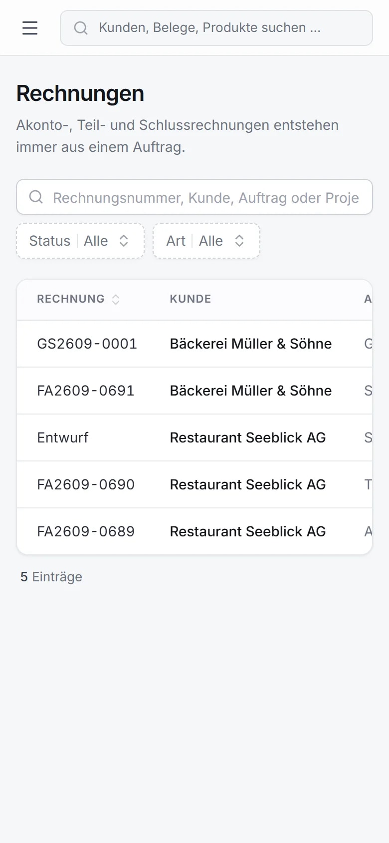 ERPX-Rechnungen auf dem Smartphone