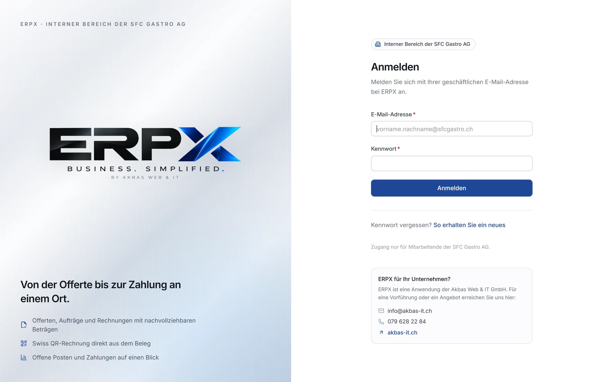 Anmeldung der ERPX-Installation für die SFC Gastro AG