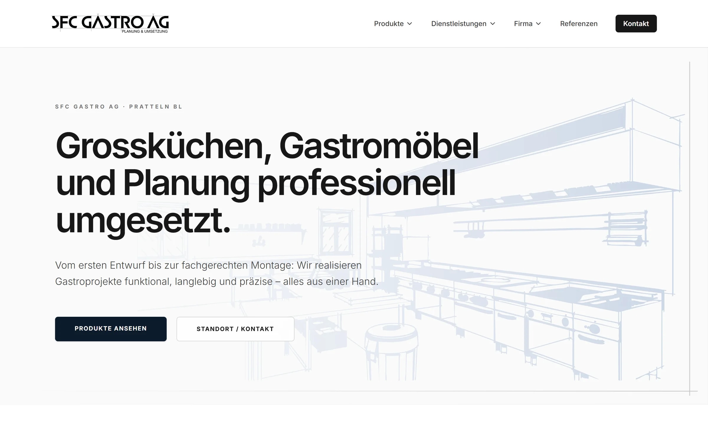 Website der SFC Gastro AG, Startseite